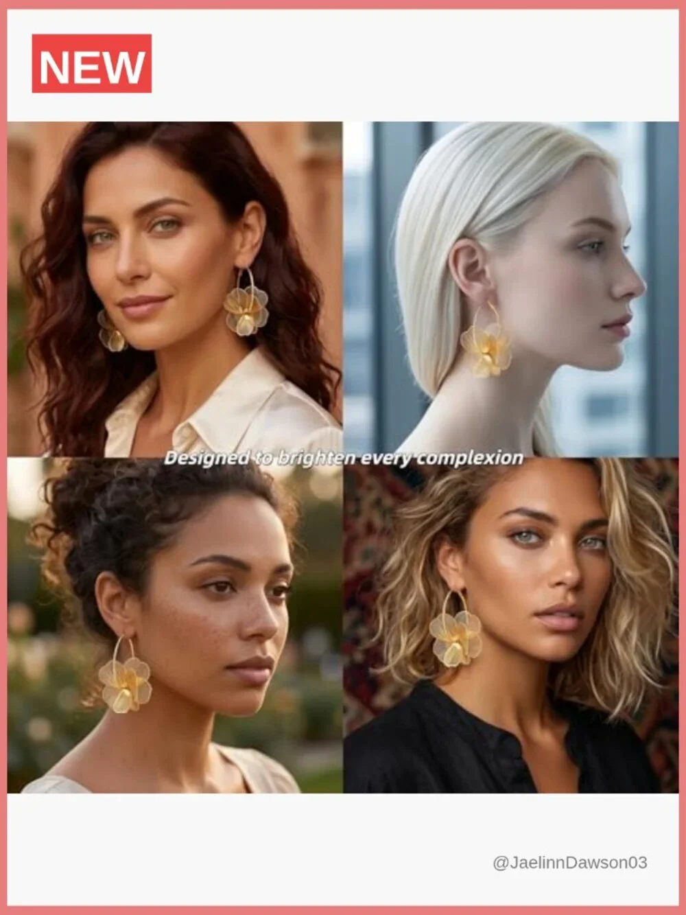 Dangle Flower Gold Earrings for Women, Trendy Statement Hoop Earrings, Floral